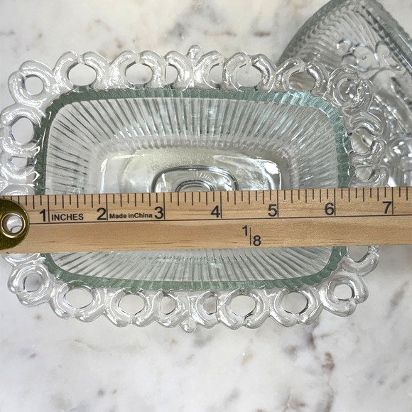 Vintage Clear Indiana Glass Lidded Candy Dish Lace Edge Heart Pedestal Compote - Picture 8 of 10